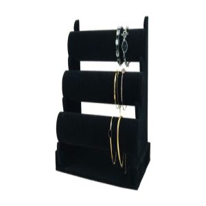 espositore con tre ripiani in velluto nero per gioielli Bracciali, Collane, orologi